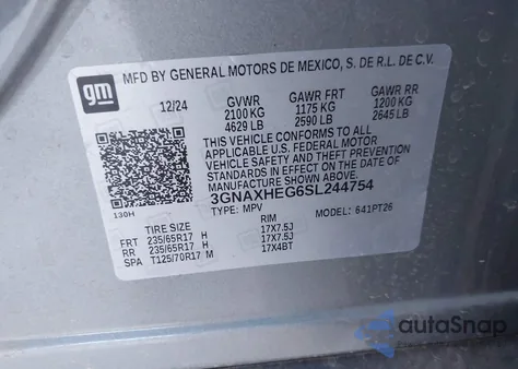 2025 Chevrolet Equinox Fwd Lt from USA, damaged, VIN 3GNAXHEG6SL244754